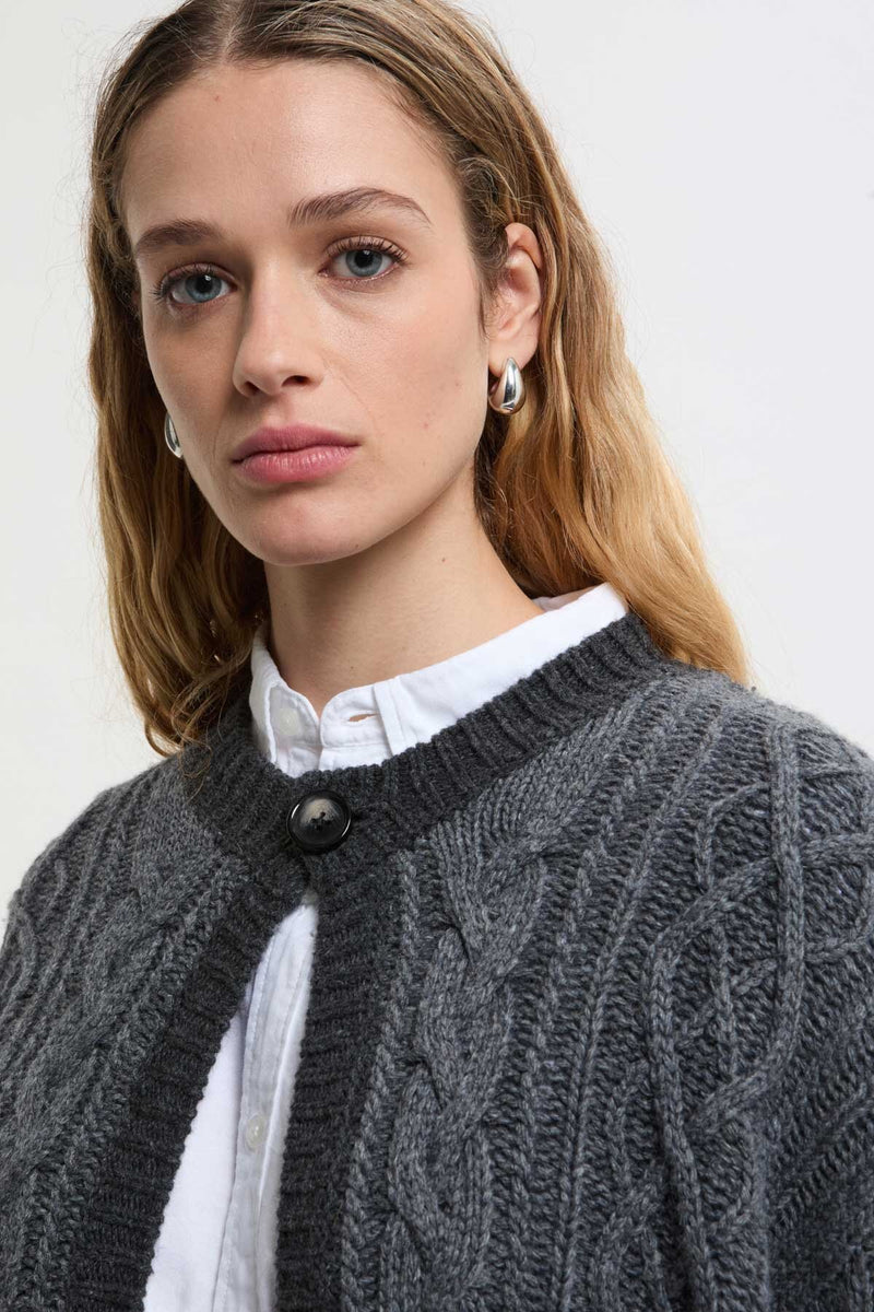 3G Two-Tone Aran Cardigan