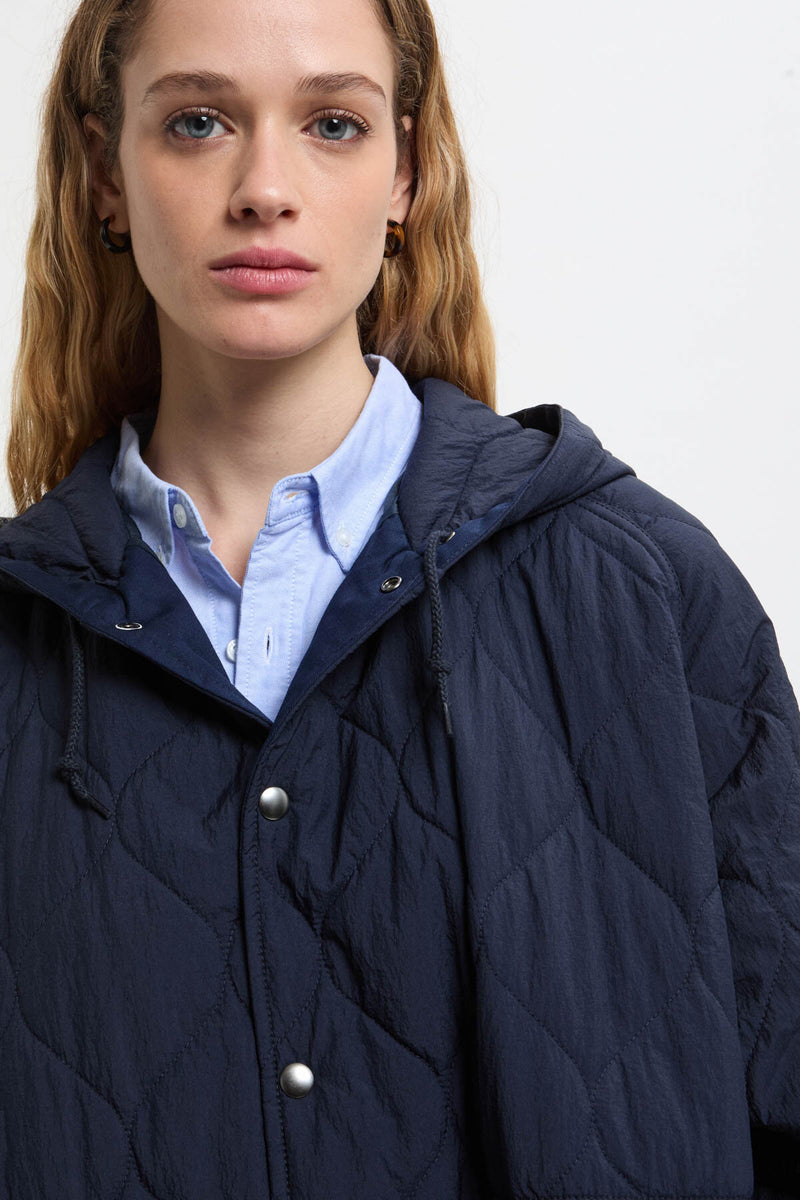 Nylon Quilted Hooded Coat