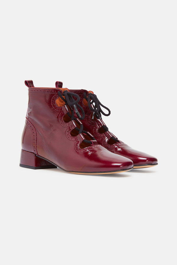 Elur Burgundy Gloss Ankle Boots