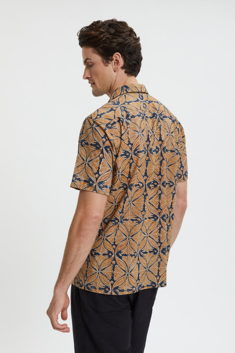 Open Collar Block Print Shirt