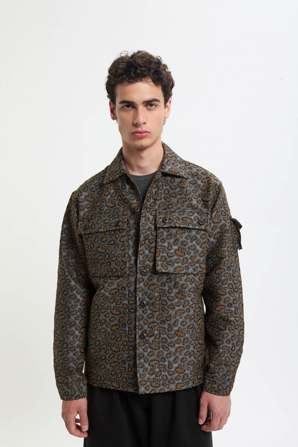 Military Shirt Jacket Camo Jacquard