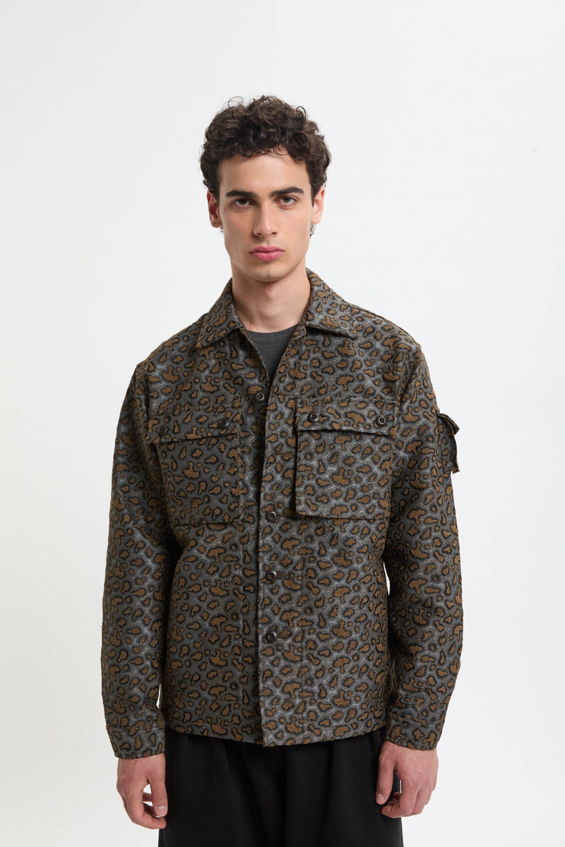 Military Shirt Jacket Camo Jacquard