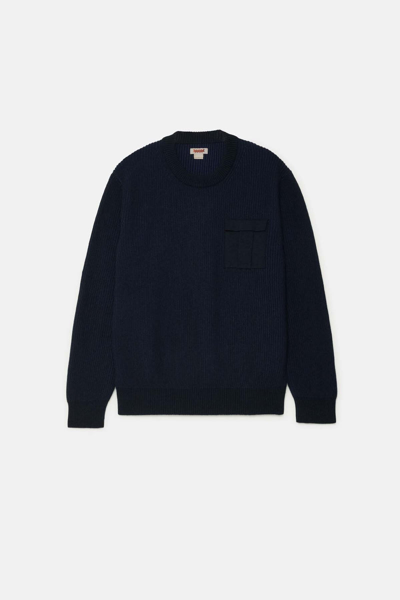 RIB-KNIT CREWNECK POCKET JUMPER