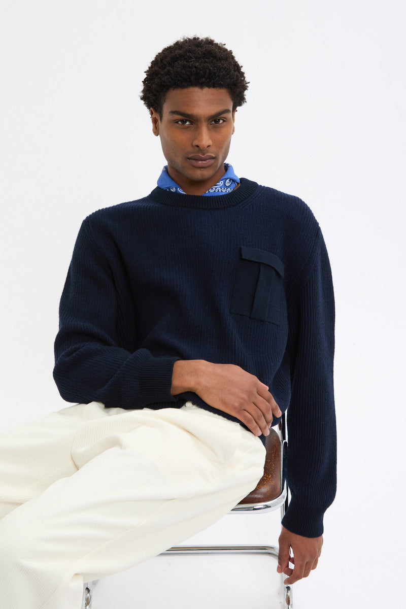 RIB-KNIT CREWNECK POCKET JUMPER