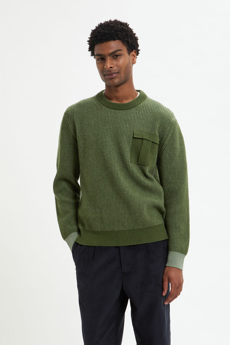 CREWNECK POCKET CONTRAST RIB JUMPER