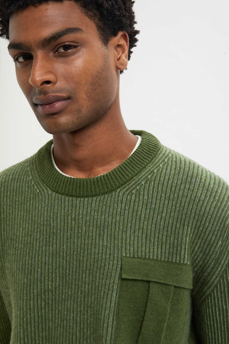 CREWNECK POCKET CONTRAST RIB JUMPER