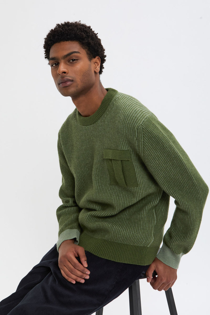 CREWNECK POCKET CONTRAST RIB JUMPER