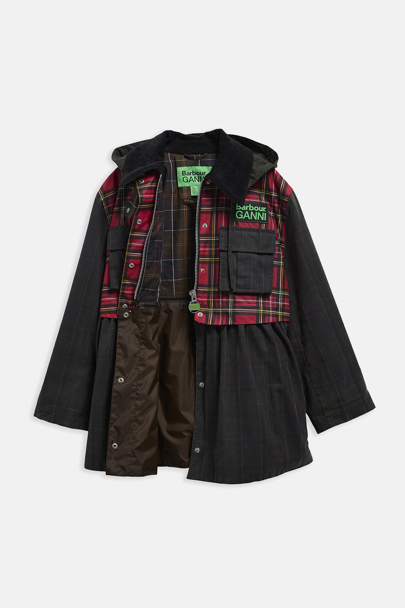 Barbour x GANNI Tartan Peplum Waxed Jacket