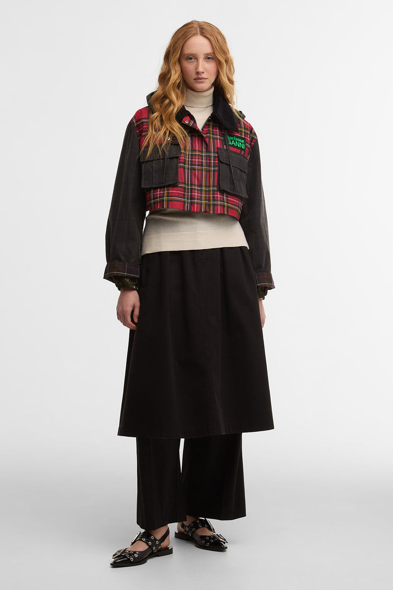 Barbour x GANNI Tartan Peplum Waxed Jacket