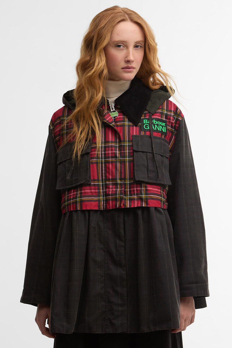 Barbour x GANNI Tartan Peplum Waxed Jacket