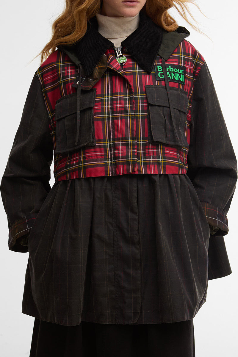 Barbour x GANNI Tartan Peplum Waxed Jacket