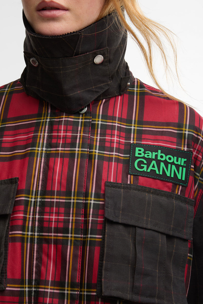 Barbour x GANNI Tartan Peplum Waxed Jacket