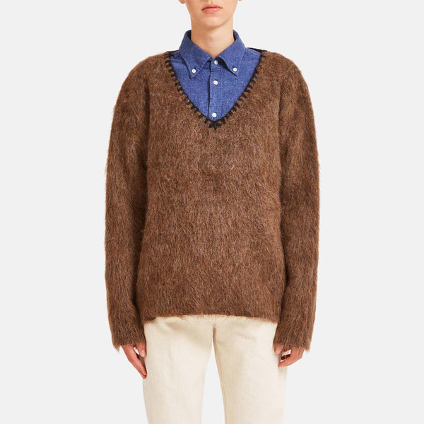 Sweater with deep V-neck